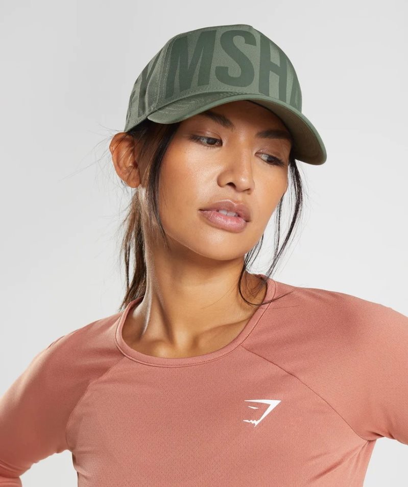 Gymshark Logo Trucker Caps Olive | CA 10A683